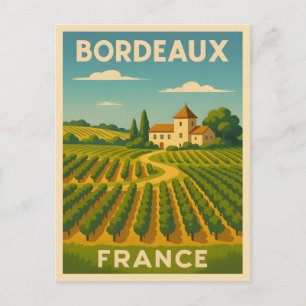 Retro Vintage Reisen Bordeaux Frankreich Weinberg Postkarte