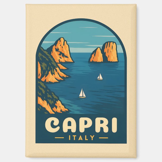 Retro Vintage Reisen Capri Landschaftliche Küste Magnet (Vorderseite)