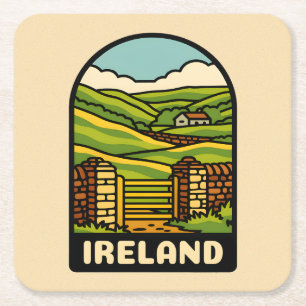 Retro Vintage Reisen Irland Land Landschaftlich Rechteckiger Pappuntersetzer
