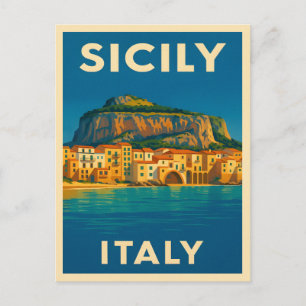 Retro Vintage Reisen Sizilien Italien Küste Landsc Postkarte