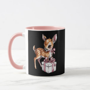 Retro Vintage Rentier Rosa Weihnachten Baby Hirsch Tasse