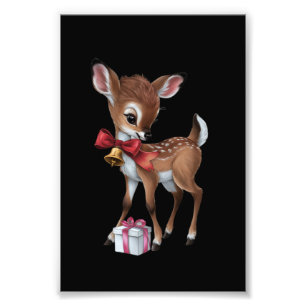 Retro Vintage Rentier Rosa Weihnachten Babyhirsch Fotodruck