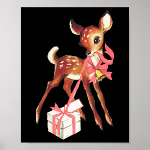 Retro-vintage-Rentier-rosa-Weihnachts-ba Poster