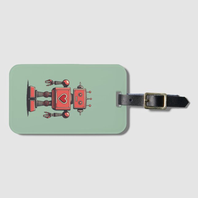 Retro-Vintage-Roboter Gepäckanhänger (Vorderseite (Horizontal))