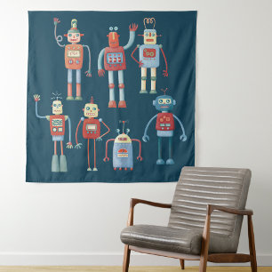 Retro Vintage Roboter Wandteppich