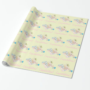 Retro Vintage Rosa Baby Shower Geschenkpapier