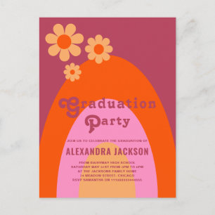 Retro-Vintage-Rosa-Orange-Abschlussfeier Einladungspostkarte