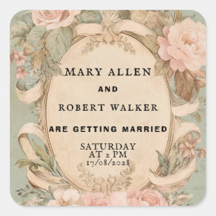 Retro-vintage rosa und mintgrüne floral Aufkleber