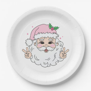 Retro Vintage Rosa Weihnachtsmann Pappteller