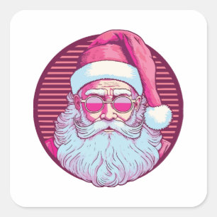 Retro Vintage Rosa Weihnachtsmann Quadratischer Aufkleber