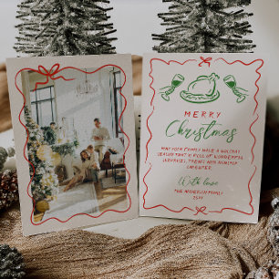 Retro Vintage Rot Grün Handgezeichnete Foto Weihna Feiertagskarte