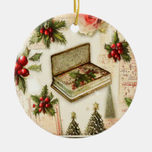 Retro Vintage Rot Grün Stechpalme Weihnachten Urla Keramik Ornament
