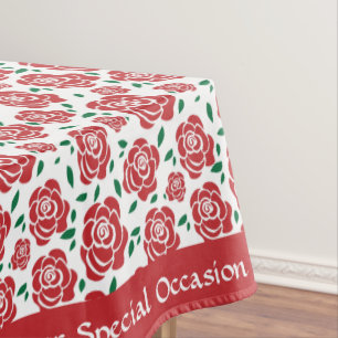 Retro Vintage Rote Rosen Grüne Blätter Personalisi Tischdecke