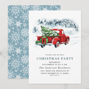 Retro-Vintage-Roter-Bauernhof-LKW-Weihnachtsfeier Einladung
