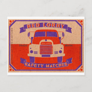 Retro vintage roter LKW Streichholzschachtel Postkarte