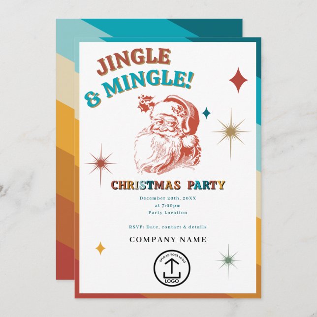 Retro Vintage Santa Business Christmas Party  Einladung (Vorne/Hinten)