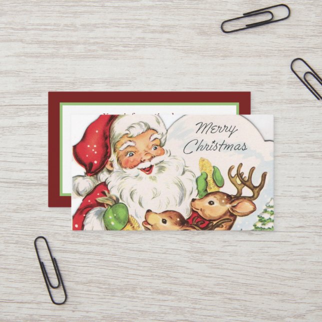 Retro Vintage Santa Rentiere zusätzliche Informati Visitenkarte (Vorderseite/Rückseite Beispiel)