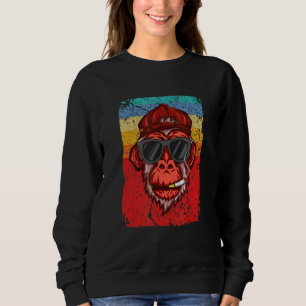 Retro Vintage Schimpanse Affe Rauchen Wildfresken Sweatshirt
