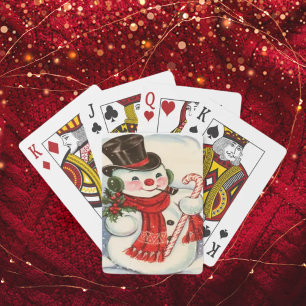 Retro-Vintage-Schneemann mit Zylinder Weihnachten Spielkarten