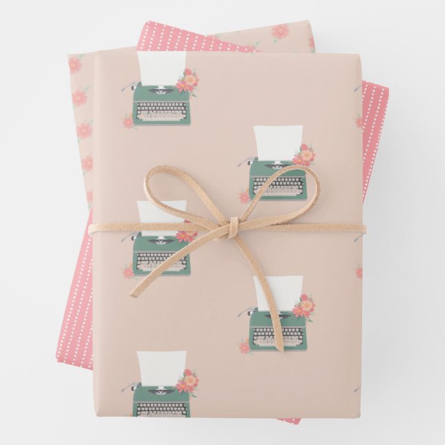 Retro Vintage Schreibmaschine und Blume Geschenkpapier Set (Beispiel)