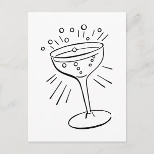 Retro Vintage Schwarz-Weiß-Glas Champagner Postkarte