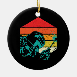 Retro Vintage-Schweißhelm-Silhouette Schweißer Gif Keramik Ornament