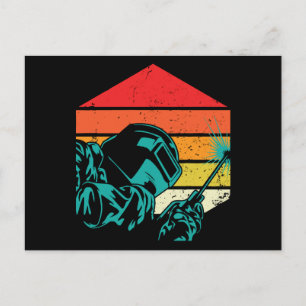 Retro Vintage-Schweißhelm-Silhouette Schweißer Gif Postkarte