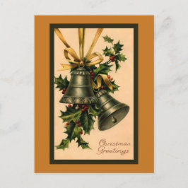 Retro Vintage Silver Christmas Bells, Gold Ribbon Postkarte