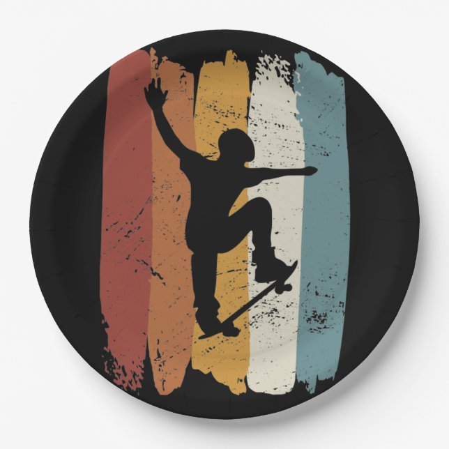 Retro-Vintage-Skateboard Pappteller (Vorderseite)