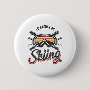 Retro Vintage Ski Ich würde lieber Ski fahren Button