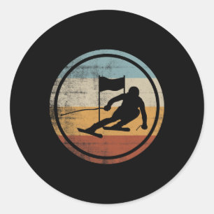 Retro-Vintage-Ski-Skifahrer-Design-Ski-Slalom Runder Aufkleber