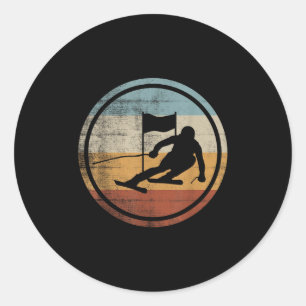 Retro-Vintage-Ski-Skifahrer-Design-Skilauf Slalom Runder Aufkleber