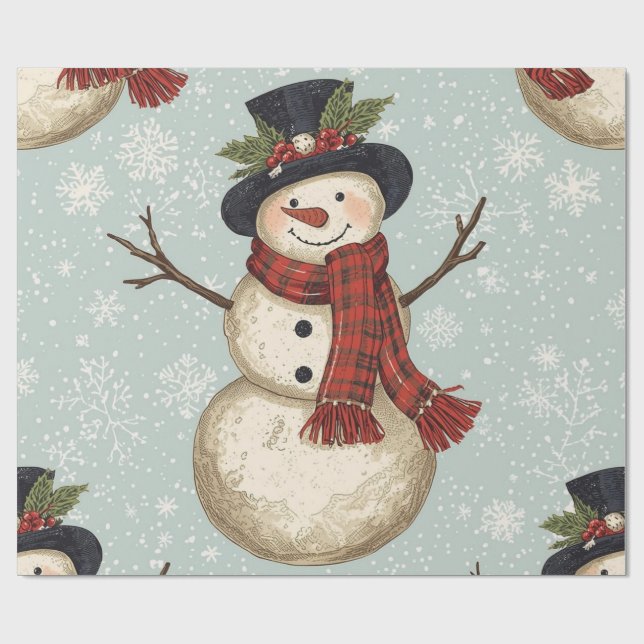 Retro Vintage Snowman Cute Christmas  Geschenkpapier (Flach)