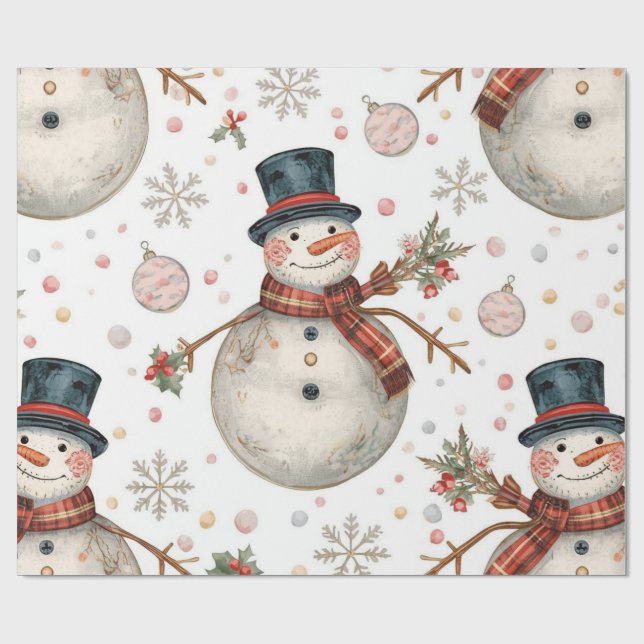 Retro Vintage Snowman Cute Christmas  Geschenkpapier (Flach)