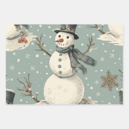 Retro Vintage Snowman Cute Christmas Geschenkpapier Set