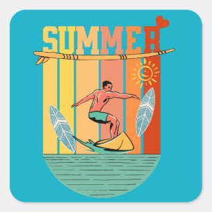 Retro Vintage Sommer-Surfen Quadratischer Aufkleber