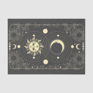 Retro-vintage-Sonne-Mond-Planeten-Wolken-Tarot-Rah Seidenpapier