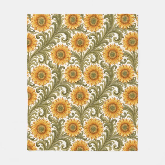 Retro-Vintage-Sonnenblumen-Muster Fleecedecke (Vorderseite)