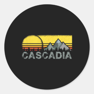 Retro Vintage Sonnenuntergang Cascadia Berg Campin Runder Aufkleber