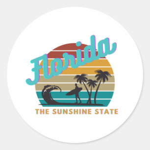 Retro-Vintage-Sonnenuntergang in Florida Runder Aufkleber