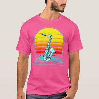 Retro Vintage Sonnenuntergang Jazz Saxophon T-Shirt