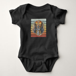 Retro Vintage Sonnenuntergang Langhaar Dachshund M Baby Strampler