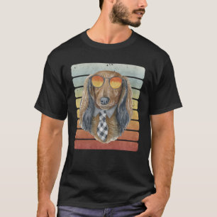 Retro Vintage Sonnenuntergang Langhaar Dachshund M T-Shirt