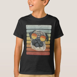 Retro Vintage Sonnenuntergang Pug Mama Papa T-Shirt