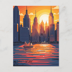 Retro-Vintage-Sonnenuntergang über Manhattan Postkarte