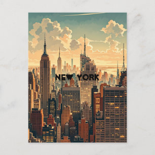 Retro-Vintage-Sonnenuntergang über Manhattan Postkarte