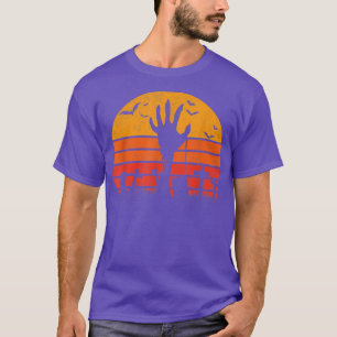 Retro Vintage Sonnenuntergang Zombie Hand Grusel H T-Shirt