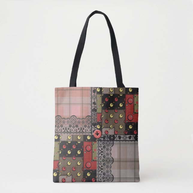 Retro Vintage-Spitze Karo kariert Patchwork Boho (Vorderseite)