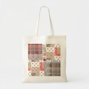 Retro Vintage-Spitze Karo kariert Patchwork Boho Tragetasche