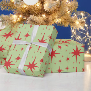 Retro Vintage Sterne Rot und Hellgrün Geschenkpapier